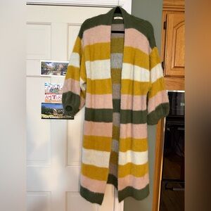 Free People Do Everything in Love Striped Cardigan Green, Pink, Gold, &Cream